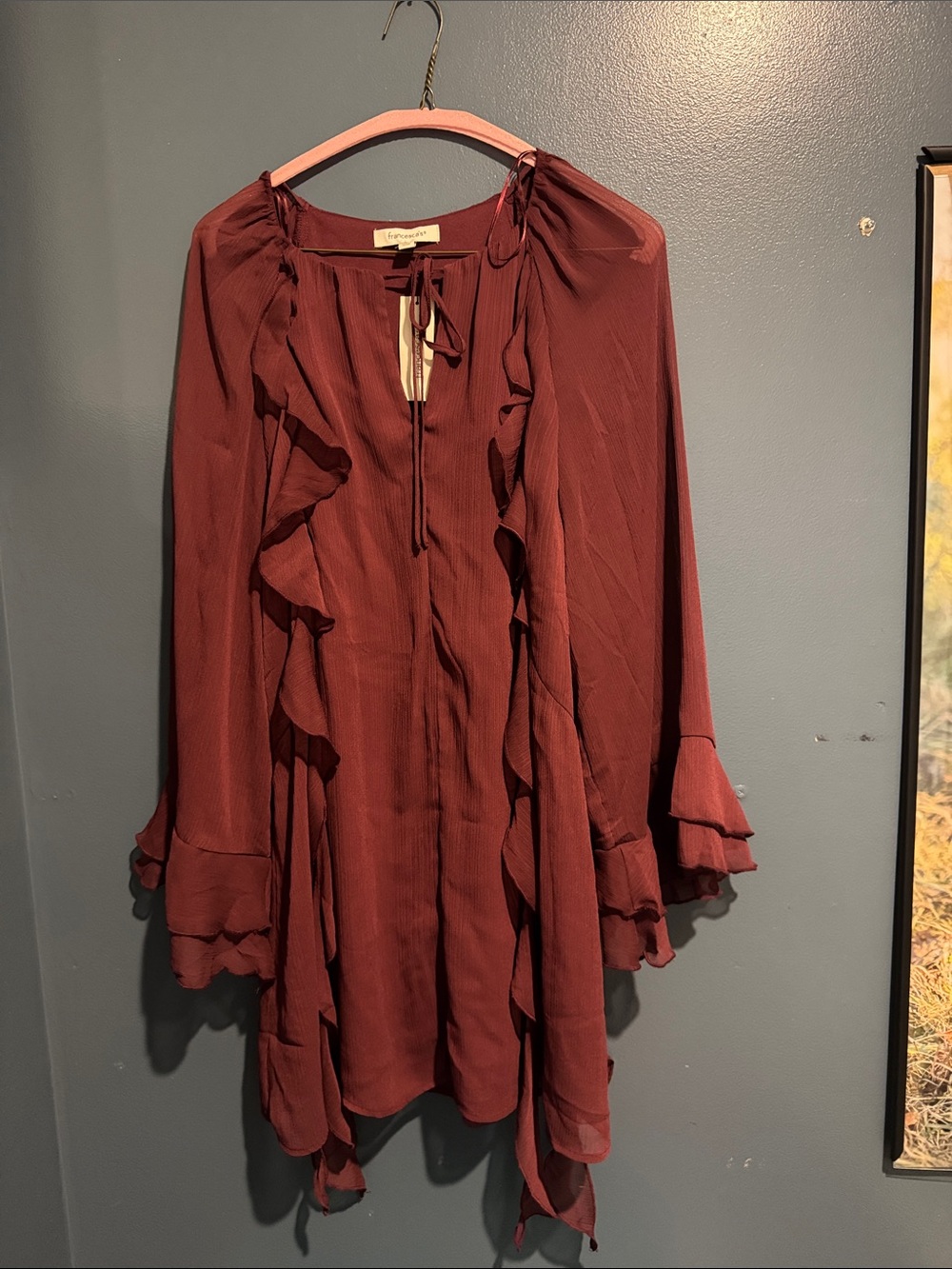 Francesca's Plum Tie-Neck Ruffle dress